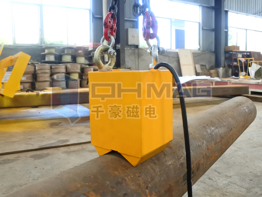 車間實測--小小電永磁鐵起吊超重實心鋼棒 車間實測--小小電永磁鐵起吊超重實心鋼棒
