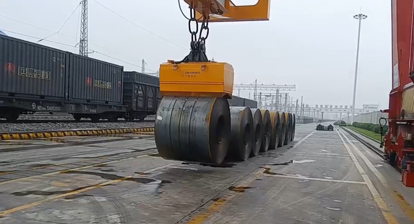 千豪電永磁吊具港口裝卸鋼卷，鋼帶卷