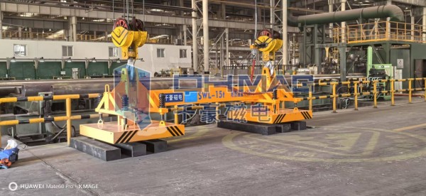 千豪高溫電永磁吊具應用于天津鋼管企業